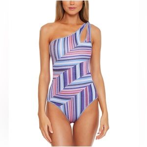 Becca South Coast Printed Metallic asymmetrical One Piece Swimsuit